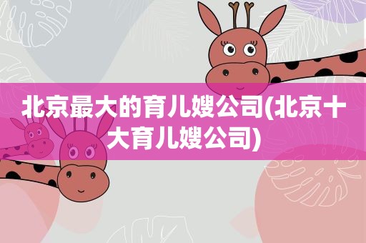 北京最大的育儿嫂公司(北京十大育儿嫂公司) 北京最大的育儿嫂公司(北京十大育儿嫂公司)